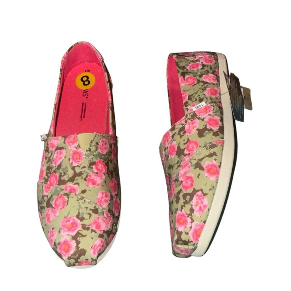 NWT Toms Alpargata Womens Floral Print Espadrilles In Green Floral Camo Multi